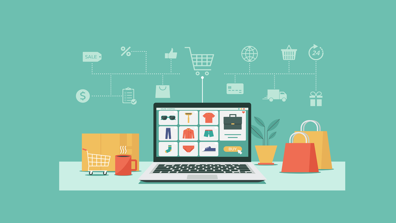 Computer with online website on screen to indicate online shopping