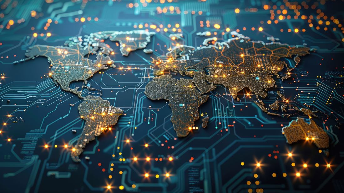 global map that looks like inside a computer connecting everything